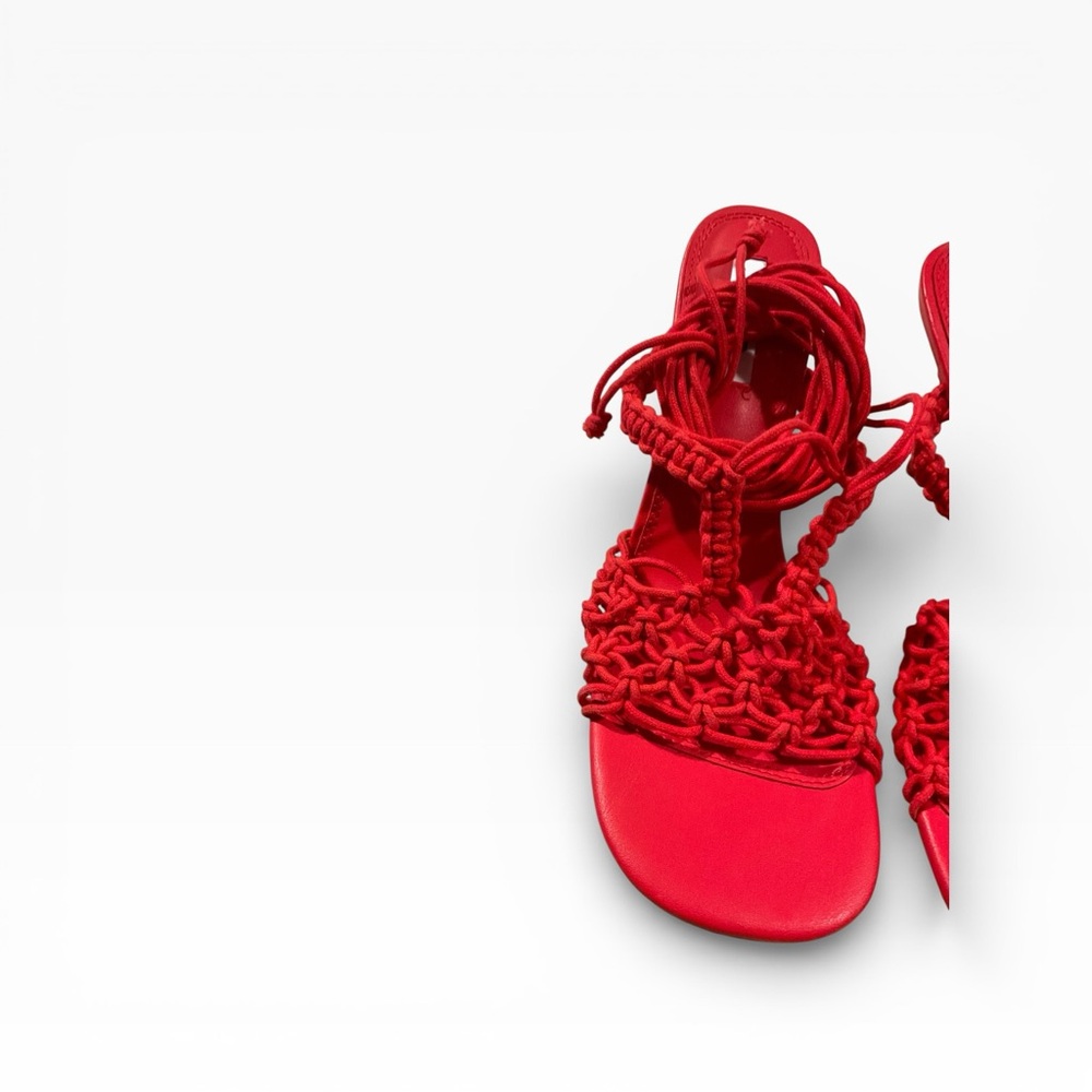 N.A.K.D Women's Red Braided Strappy Sandal Shoes Size 9.5 - Picture 2 of 15